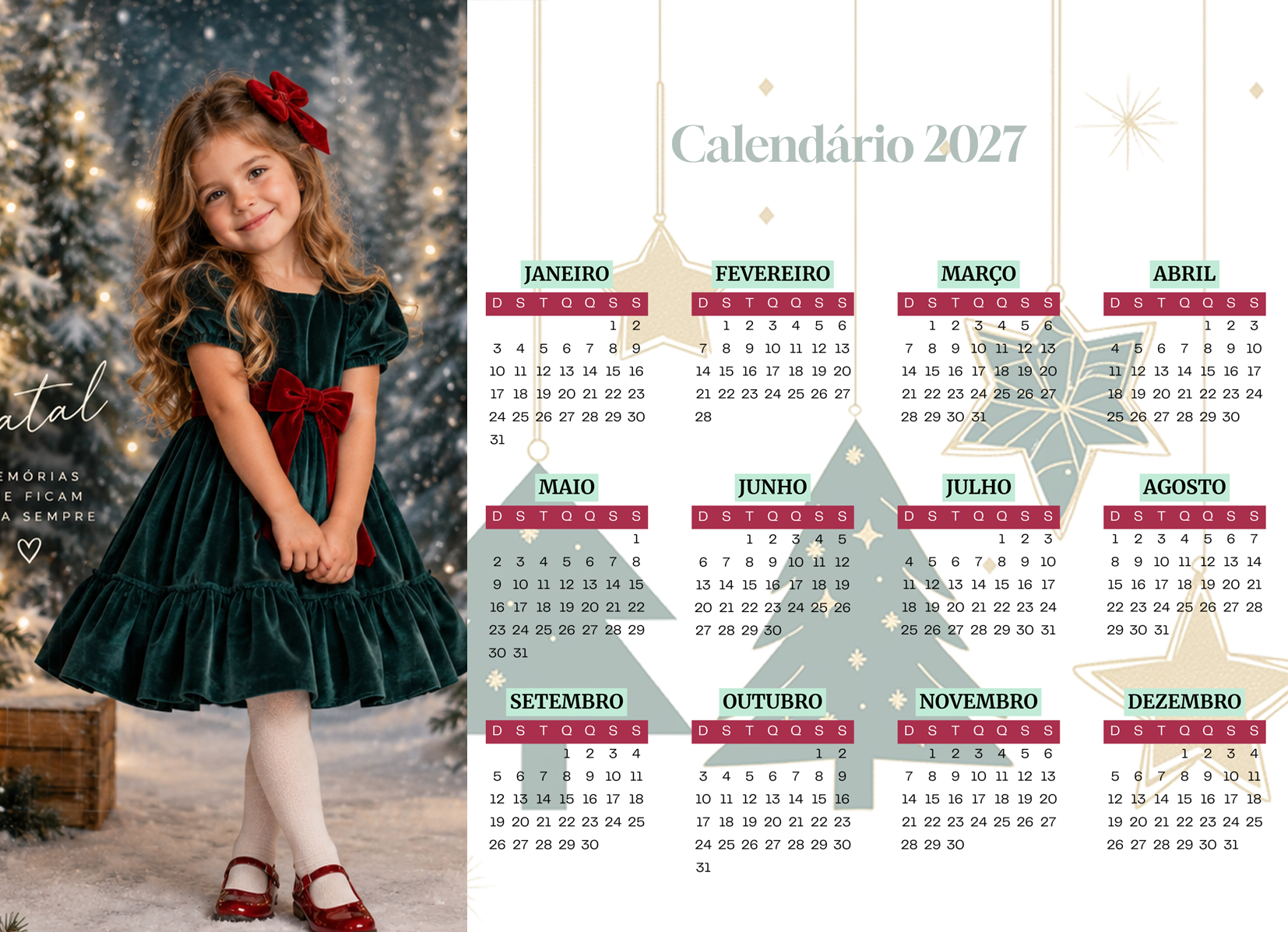 Modelo de calendário 2027 do Pack Calendários Natal e Escolares 2027
