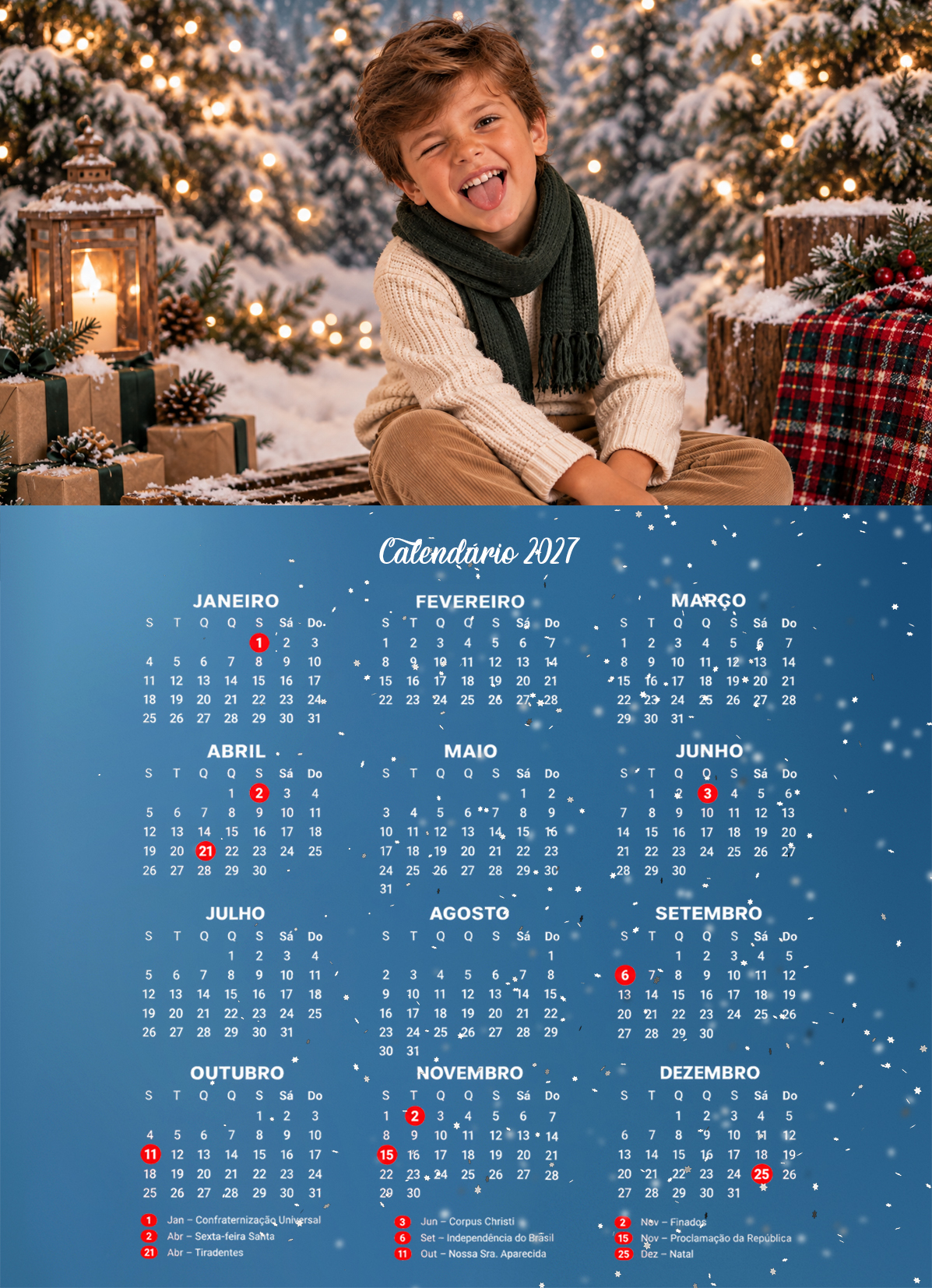 Modelo de calendário 2027 do Pack Calendários Natal e Escolares 2027