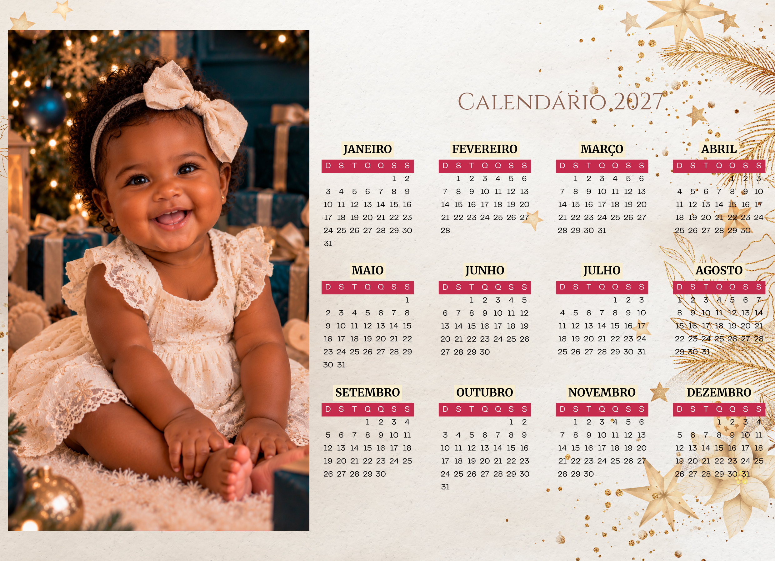 Modelo de calendário 2027 do Pack Calendários Natal e Escolares 2027