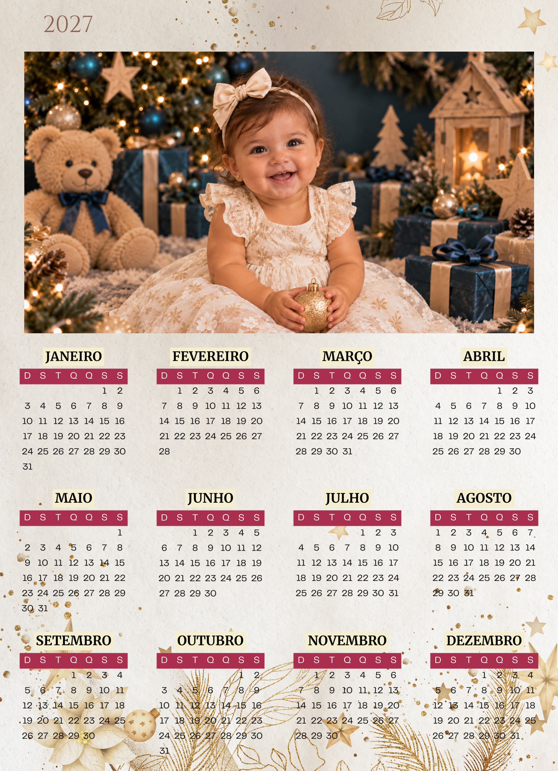 Modelo de calendário 2027 do Pack Calendários Natal e Escolares 2027