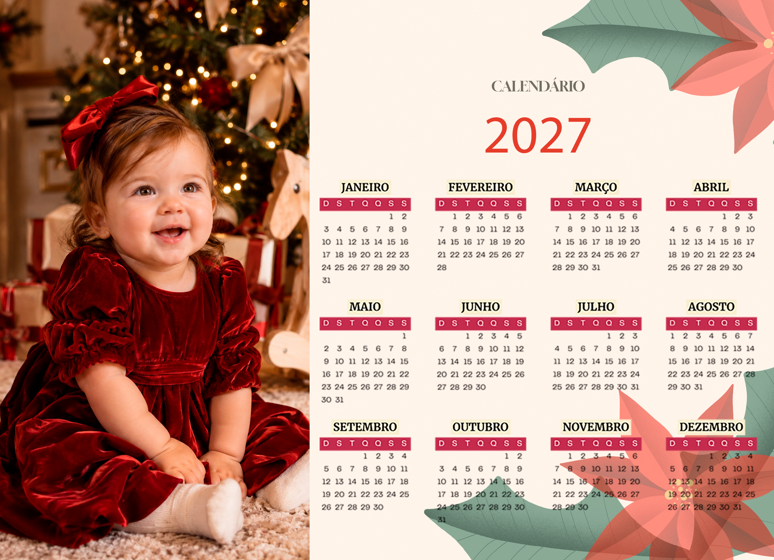 Modelo de calendário 2027 do Pack Calendários Natal e Escolares 2027