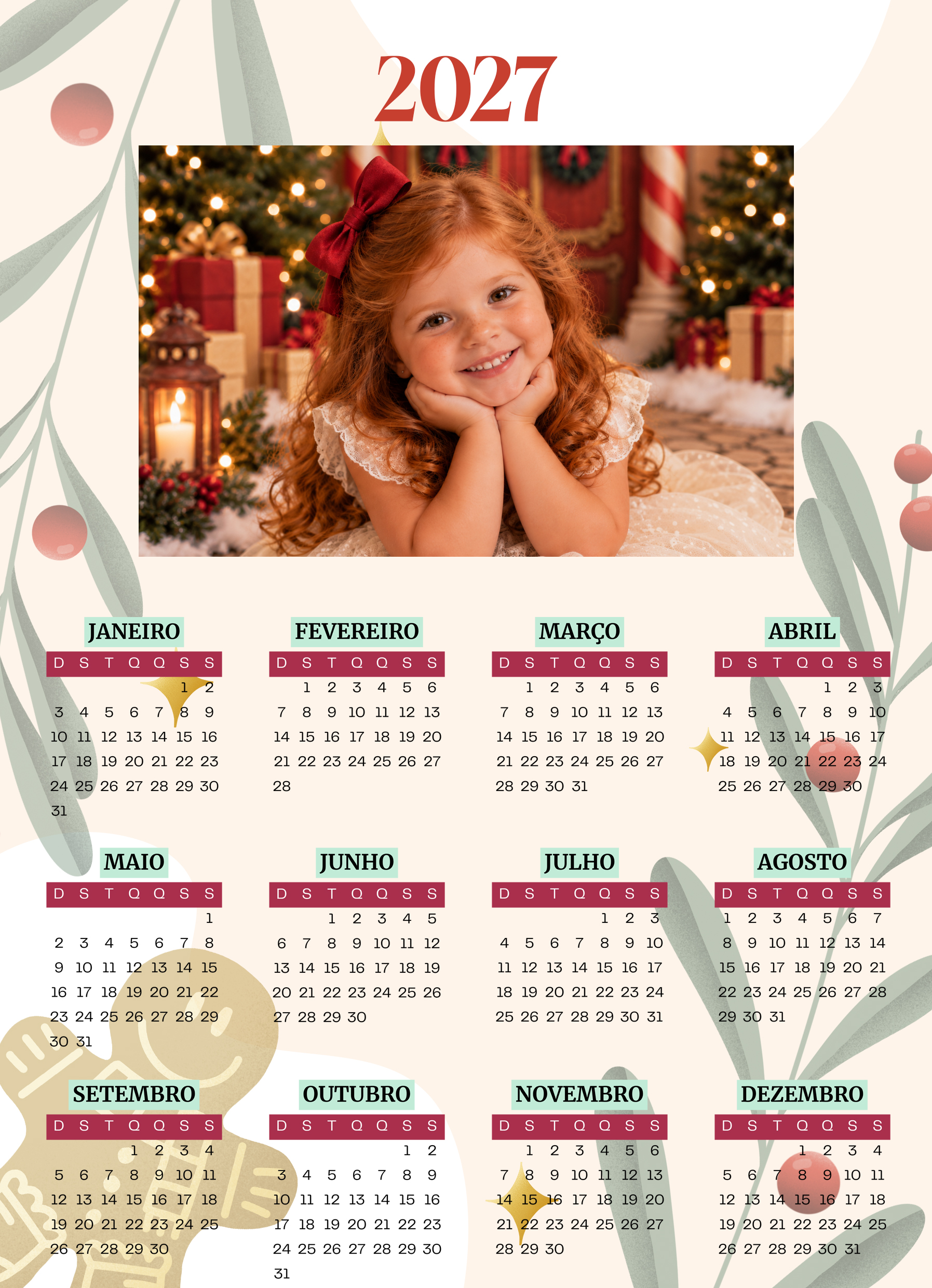 Modelo de calendário 2027 do Pack Calendários Natal e Escolares 2027