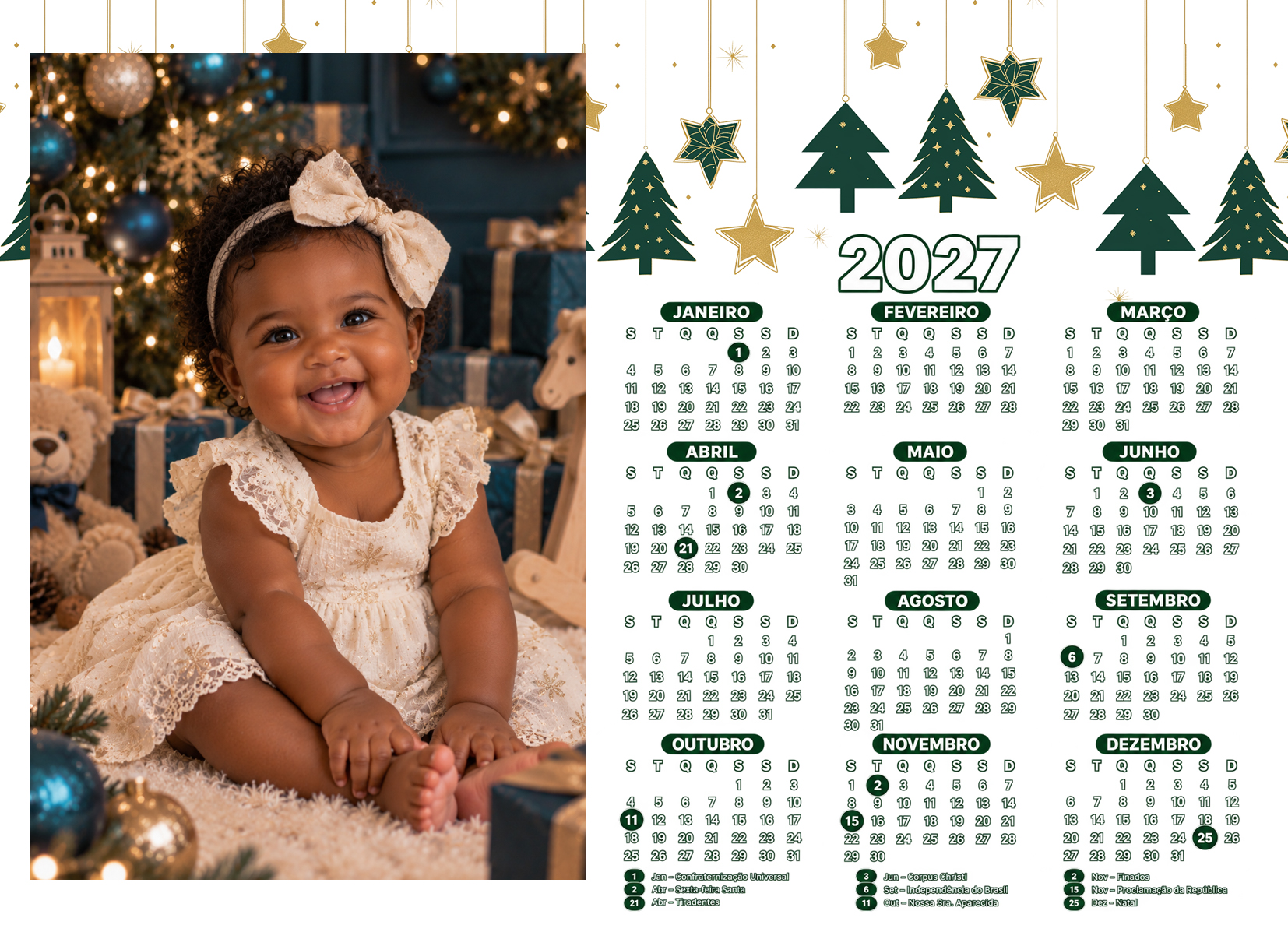 Modelo de calendário 2027 do Pack Calendários Natal e Escolares 2027