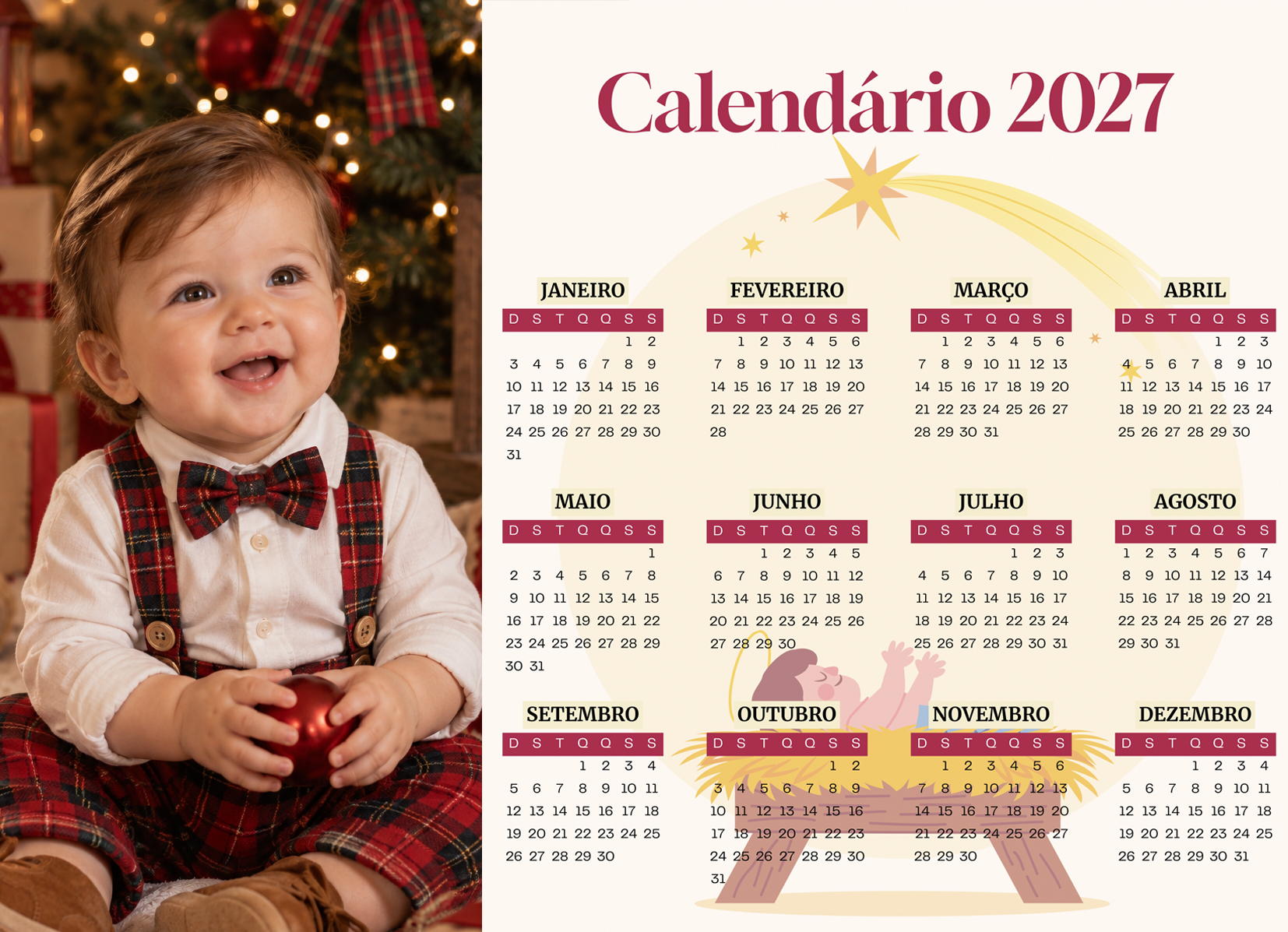 Modelo de calendário 2027 do Pack Calendários Natal e Escolares 2027