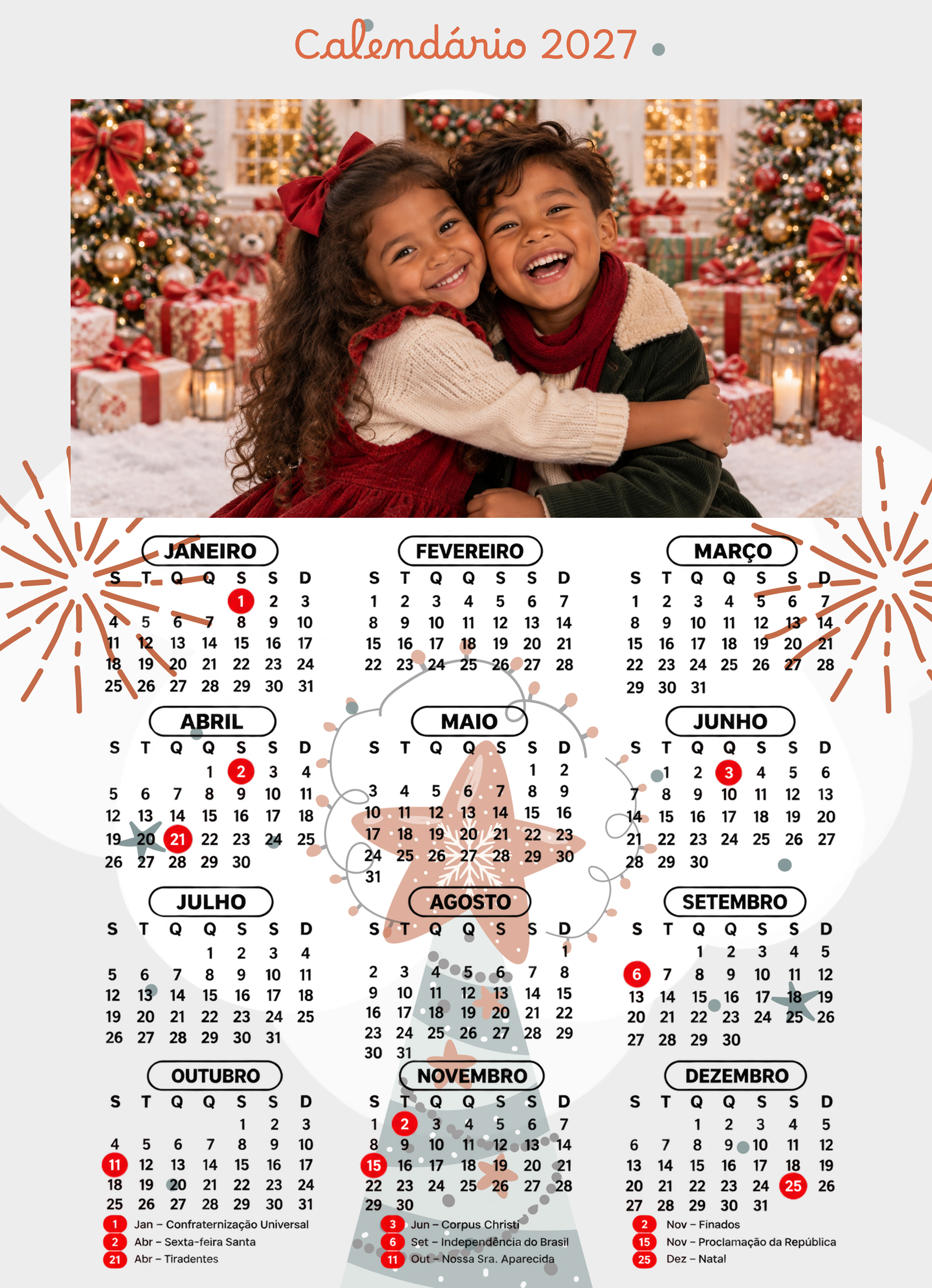 Modelo de calendário 2027 do Pack Calendários Natal e Escolares 2027
